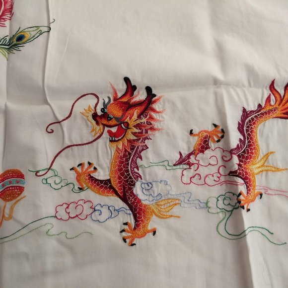 vintage 60s NWOT pillow cases embroidered dragon phoenix - Picture 3 of 9